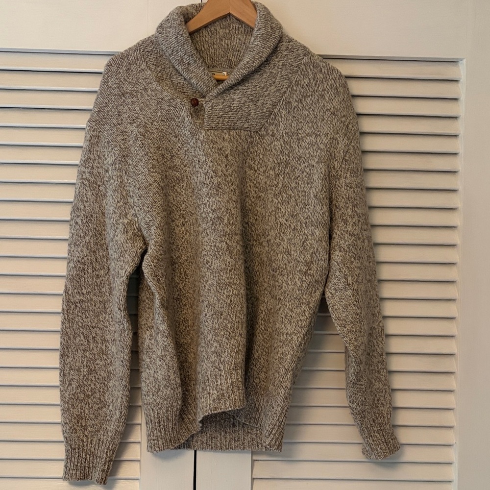 L.L. Bean Men's Shawl Turtleneck Sweater in Heathered Beige